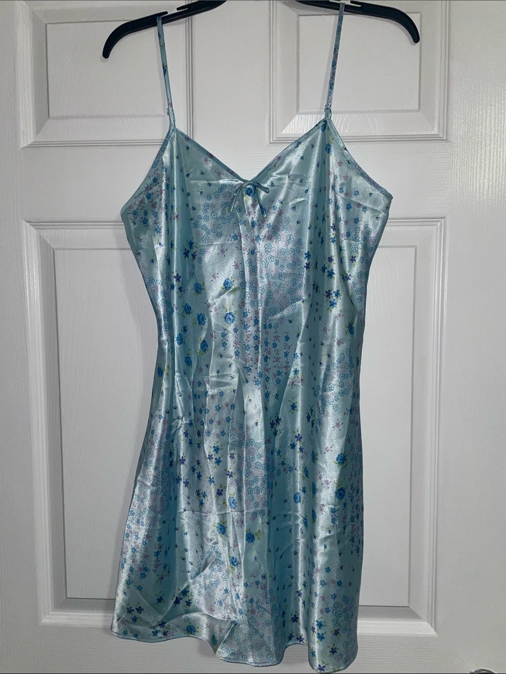 Morgan Taylor Light Blue Floral Satin Slip nightgown